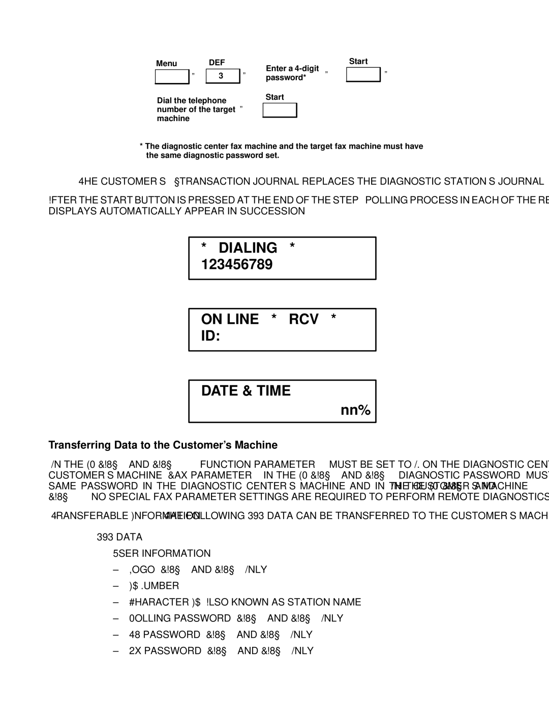 HP FAX-700 manual Dialing, Transferring Data to the Customer’s Machine 