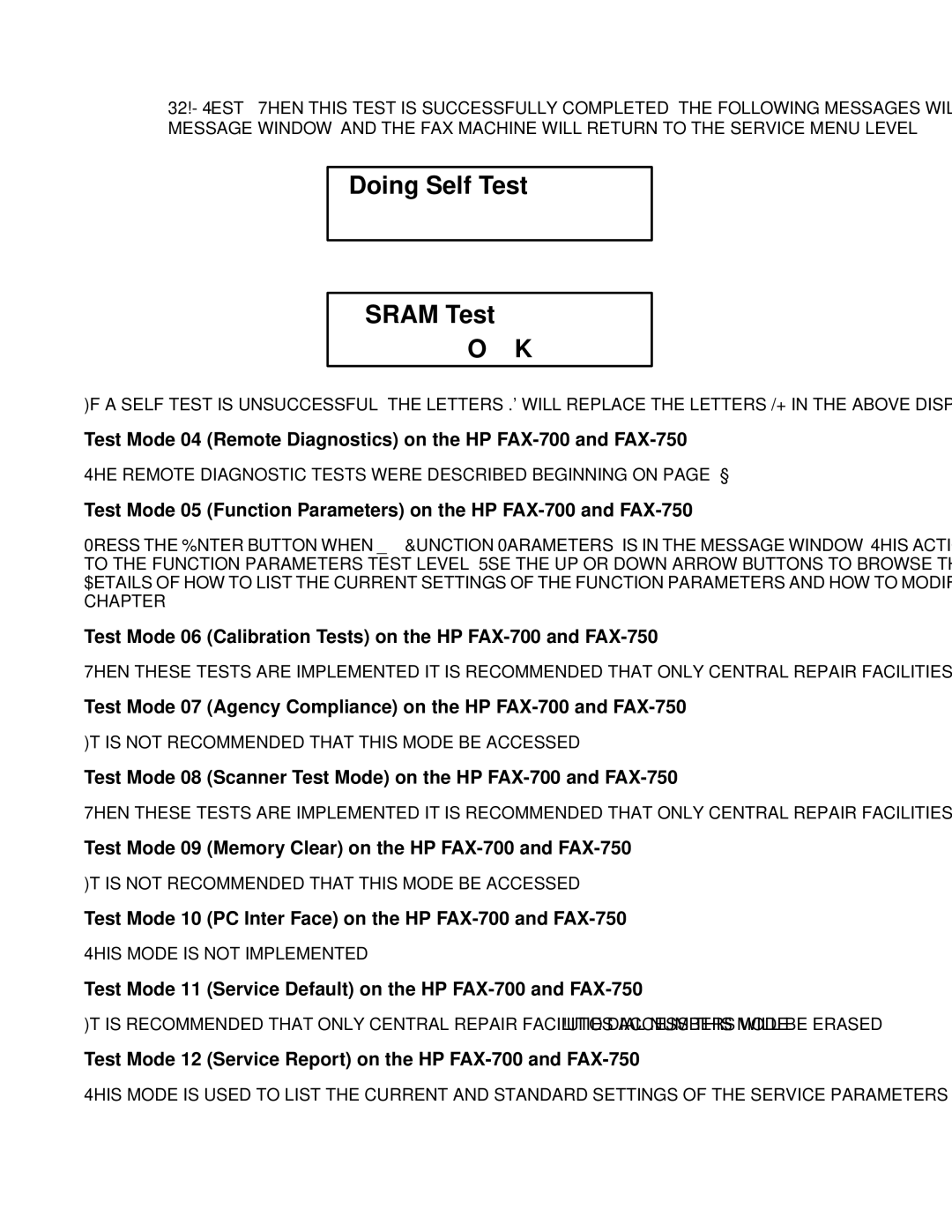 HP Test Mode 09 Memory Clear on the HP FAX-700 and FAX-750, Test Mode 10 PC Inter Face on the HP FAX-700 and FAX-750 