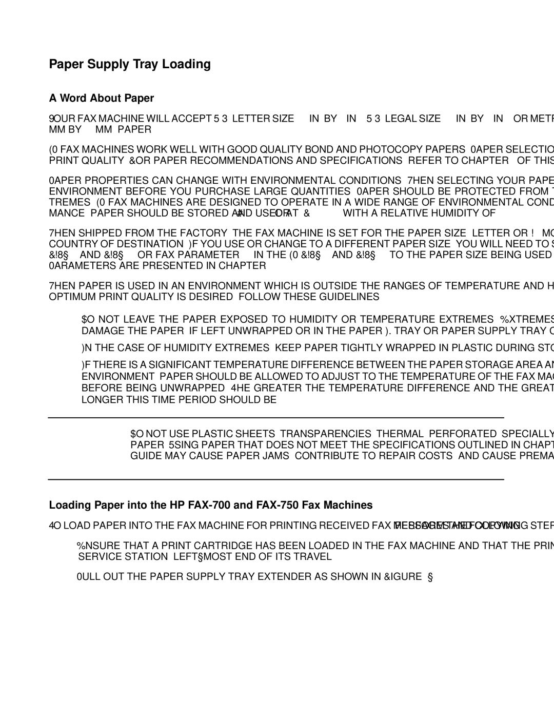 HP Paper Supply Tray Loading, Word About Paper, Aution, Loading Paper into the HP FAX-700 and FAX-750 Fax Machines 