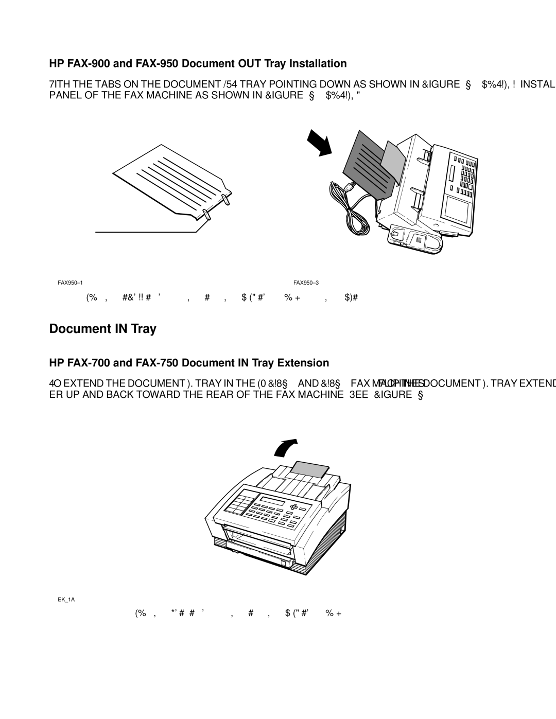 HP FAX-700 manual Document in Tray, HP FAX-900 and FAX-950 Document OUT Tray Installation 