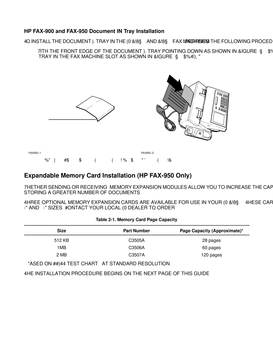 HP FAX-700 manual Expandable Memory Card Installation HP FAX-950 Only, HP FAX-900 and FAX-950 Document in Tray Installation 