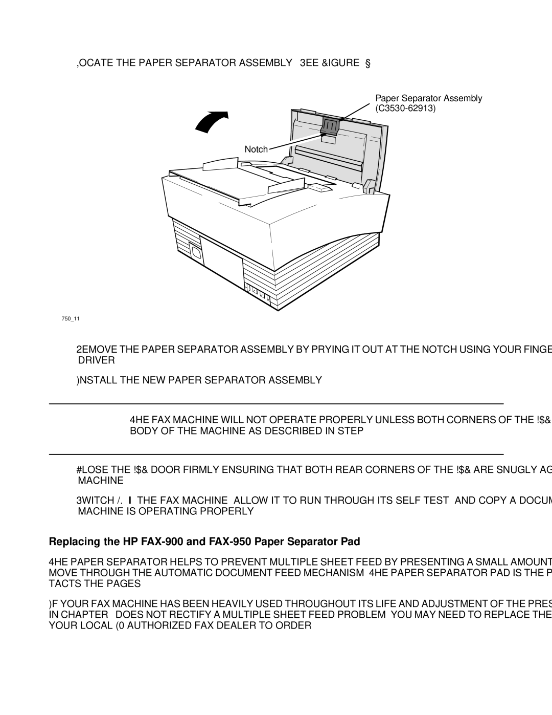 HP FAX-700 manual Replacing the HP FAX-900 and FAX-950 Paper Separator Pad, Removing the Paper Separator Assembly 