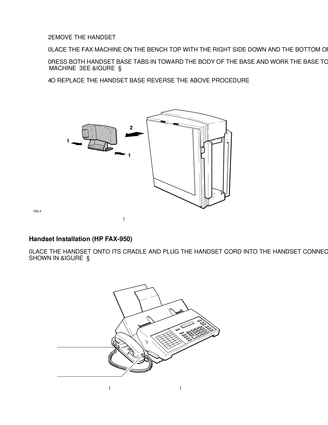 HP FAX-700 manual Handset Installation HP FAX-950, Removing the Handset Base 