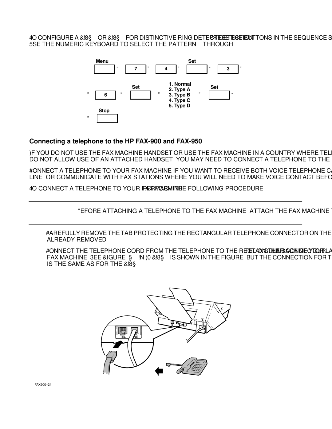 HP FAX-700 manual Connecting a telephone to the HP FAX-900 and FAX-950 