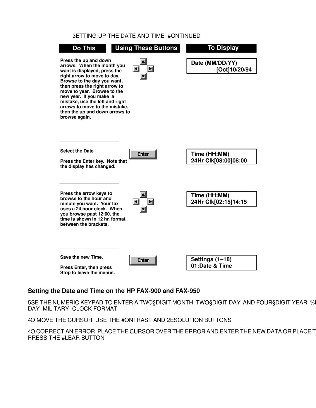 HP FAX-700 manual Do This Using These Buttons To Display, Setting the Date and Time on the HP FAX-900 and FAX-950 