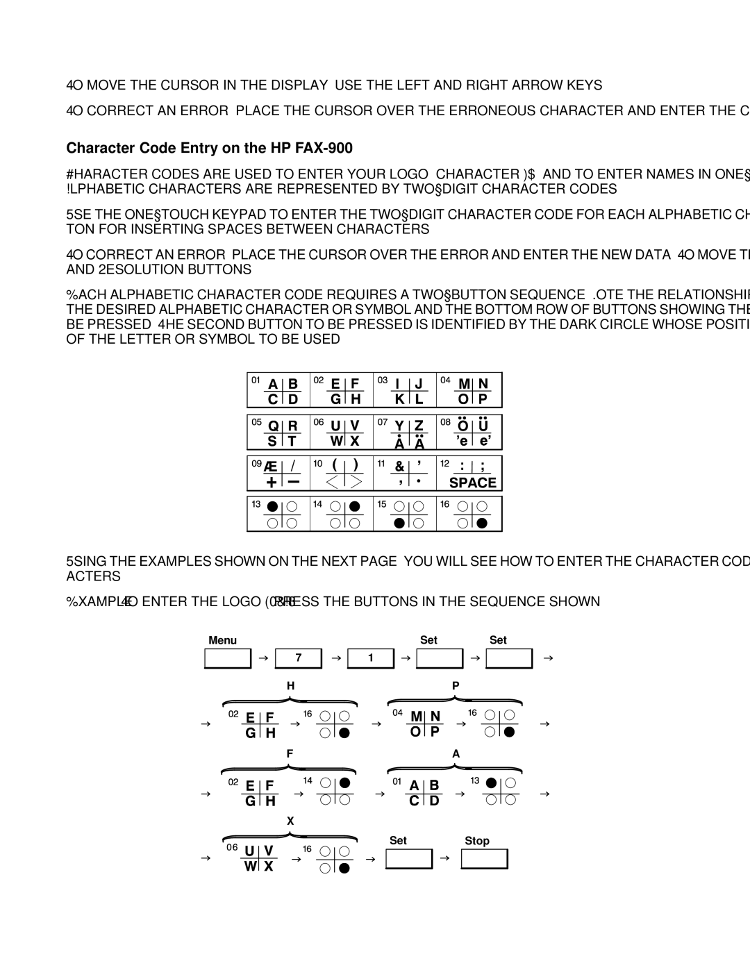 HP FAX-700 manual Character Code Entry on the HP FAX-900 