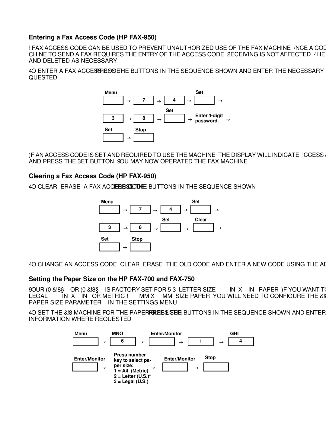 HP FAX-700 manual Entering a Fax Access Code HP FAX-950, Clearing a Fax Access Code HP FAX-950 