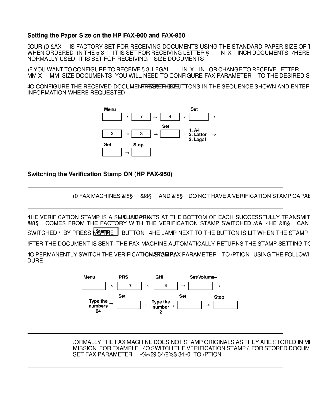 HP FAX-700 manual Setting the Paper Size on the HP FAX-900 and FAX-950, Switching the Verification Stamp on HP FAX-950 