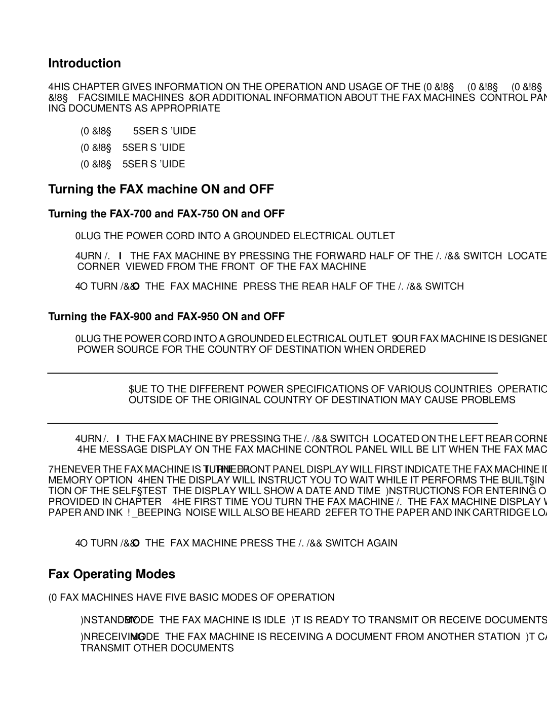 HP manual Turning the FAX machine on and OFF, Fax Operating Modes, Turning the FAX-700 and FAX-750 on and OFF 