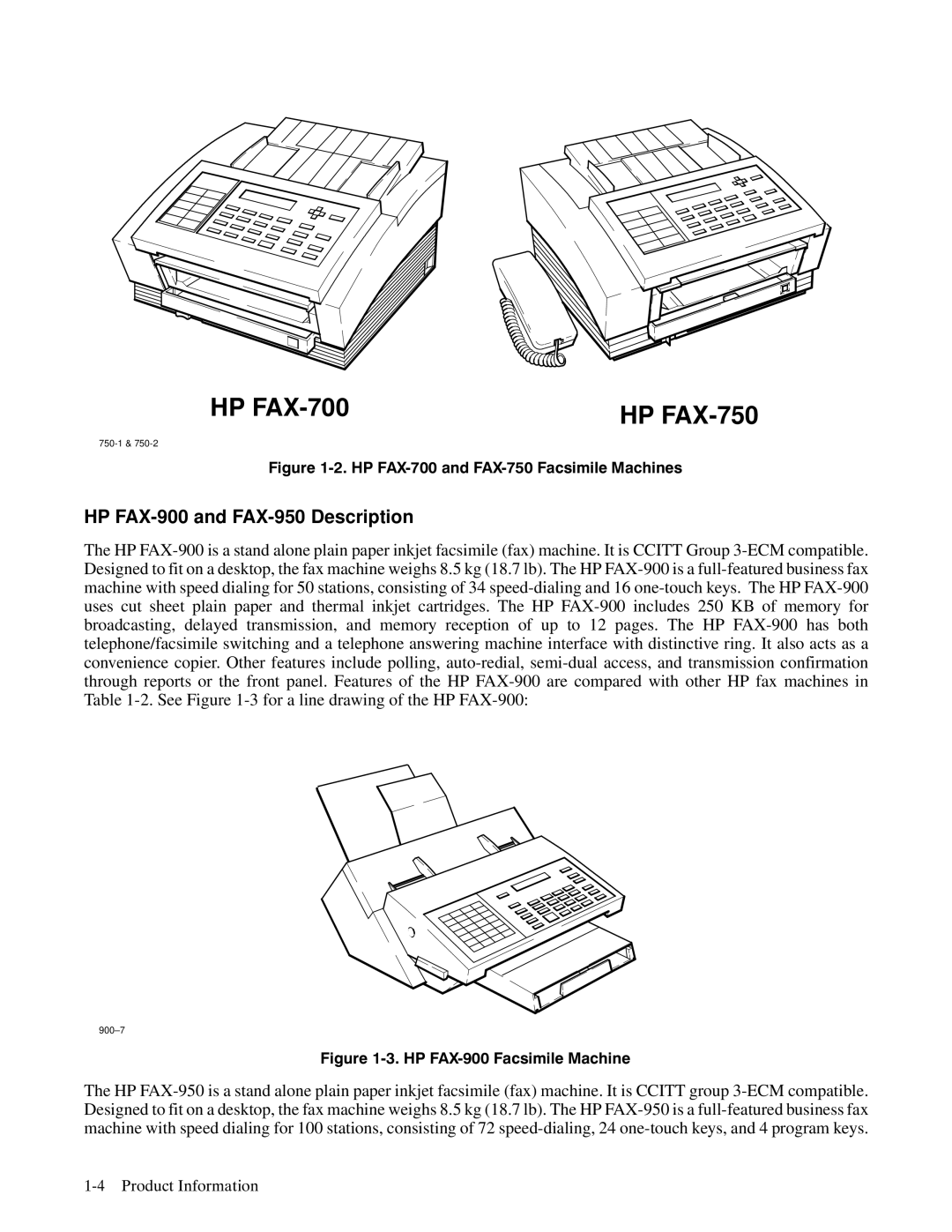 HP manual HP FAX-700, HP FAX-900 and FAX-950 Description 