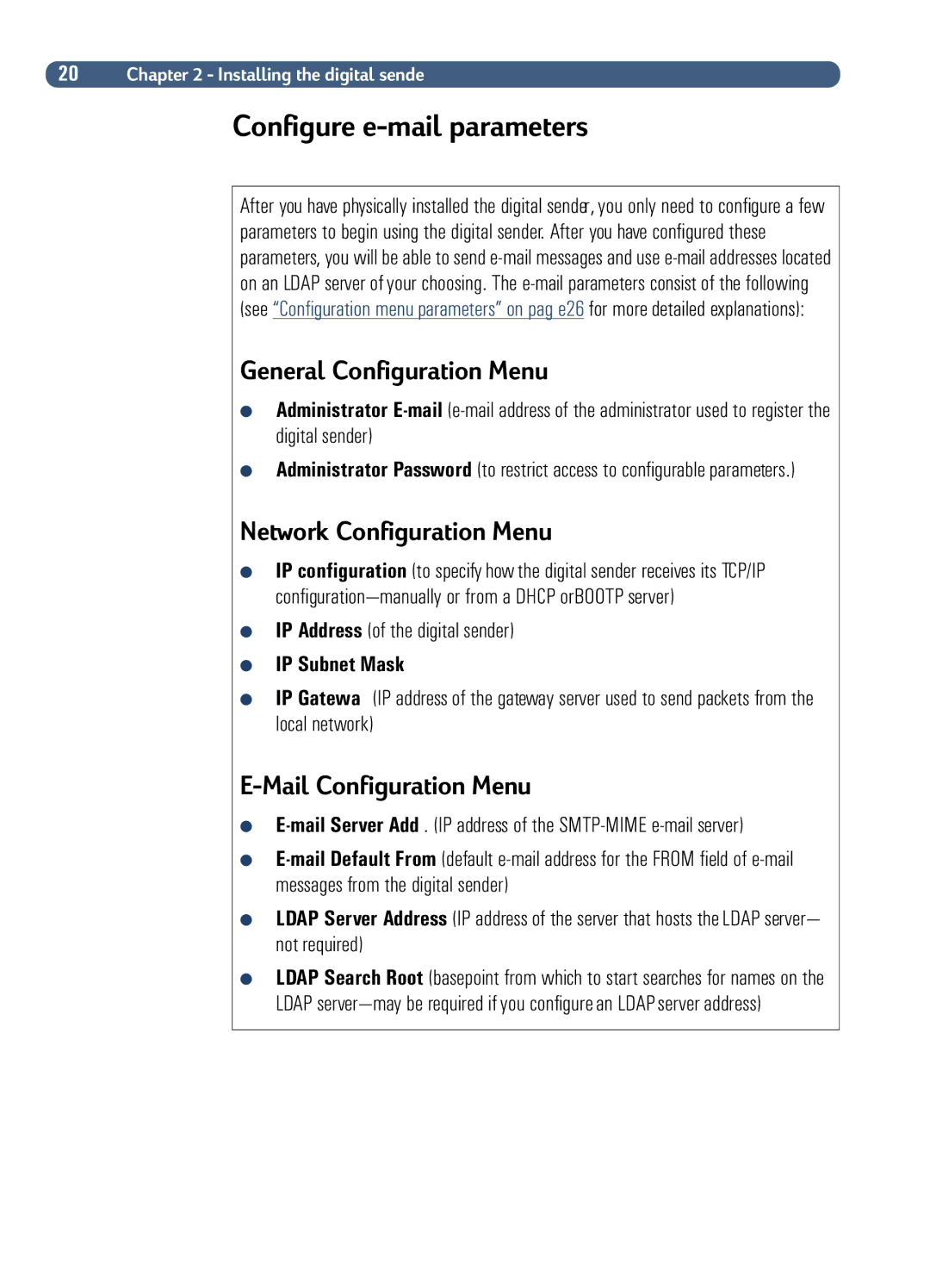 HP Fax Machine Sender manual IP Address of the digital sender, IP Subnet Mask 