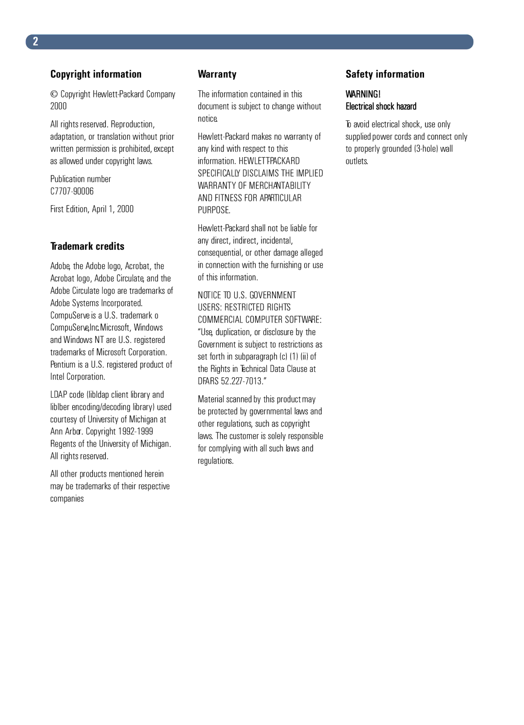 HP Fax Machine Sender manual Publication number C7707-90006 First Edition, April 1, Copyright Hewlett-Packard Company 