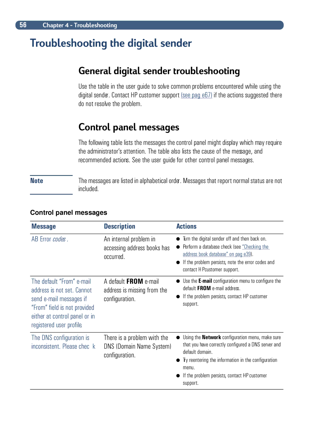 HP Fax Machine Sender manual Message Description, AB Error codes, Occurred, Configuration, 56 !2,+% 