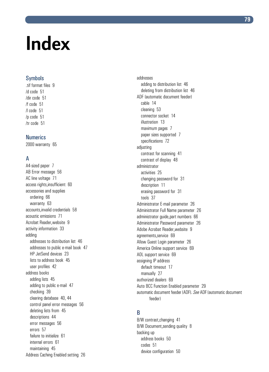 HP Fax Machine Sender manual Symbols, Numerics 