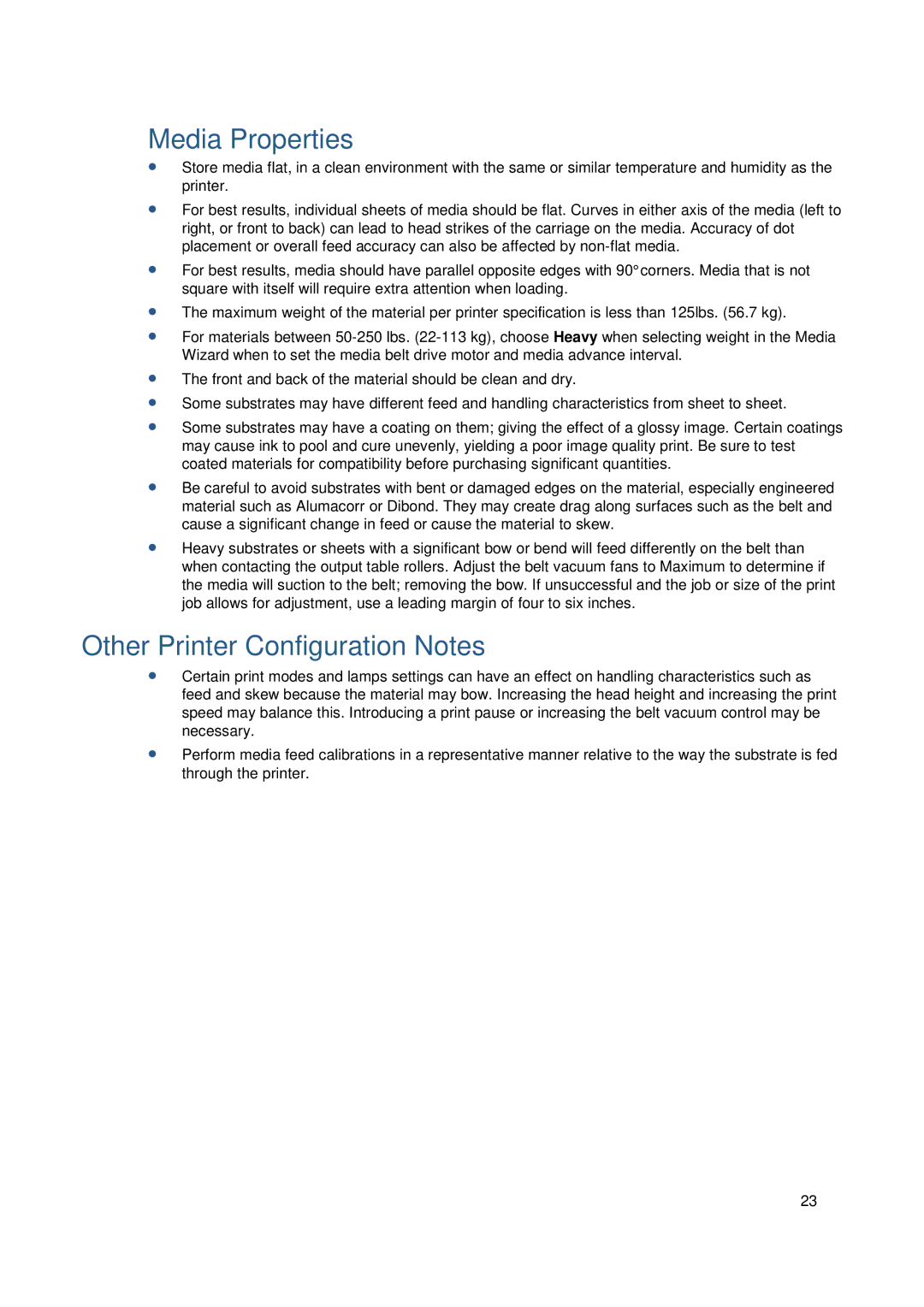 HP FB950 manual Media Properties, Other Printer Configuration Notes 