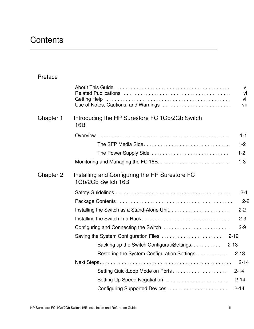 HP FC 1GB/2GB 16B manual Contents 