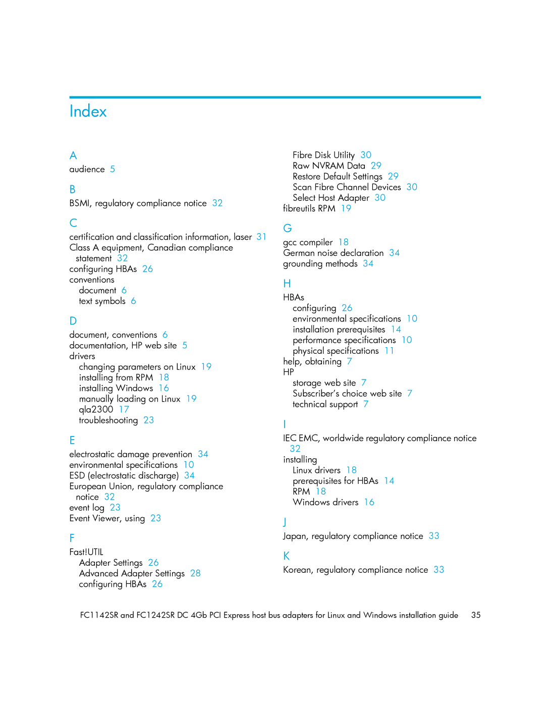 HP FC1142SR, FC1242SR manual Index 