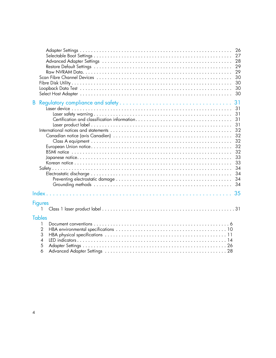 HP FC1242SR, FC1142SR manual Index Figures 