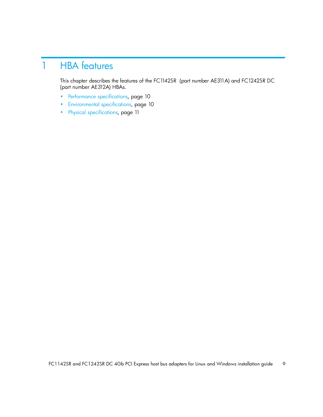 HP FC1142SR, FC1242SR manual HBA features 