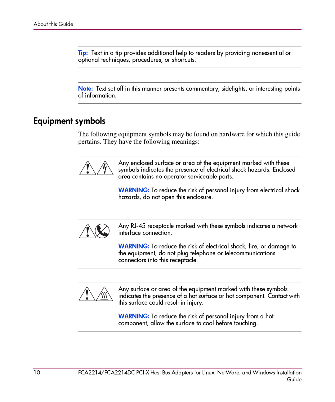 HP FCA2214DC I-X manual Equipment symbols 