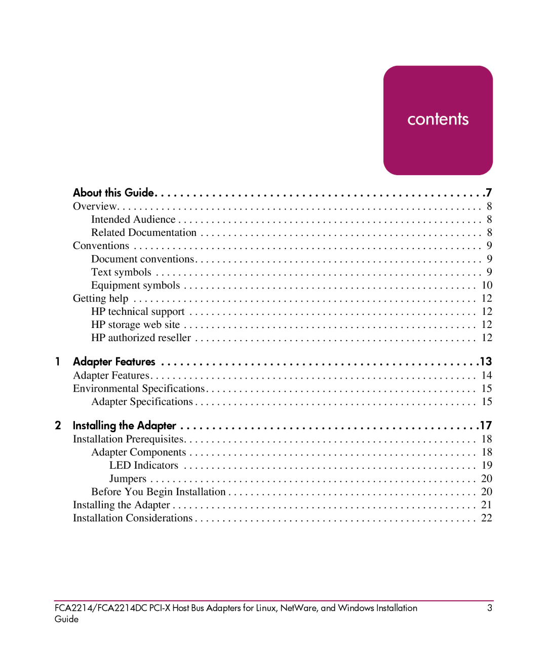 HP FCA2214DC I-X manual Contents 