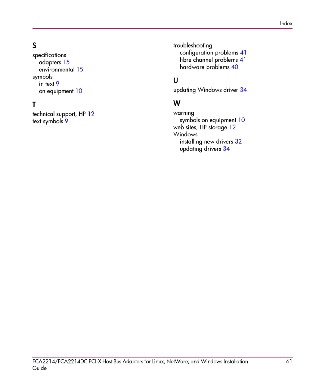 HP FCA2214DC I-X manual Index 