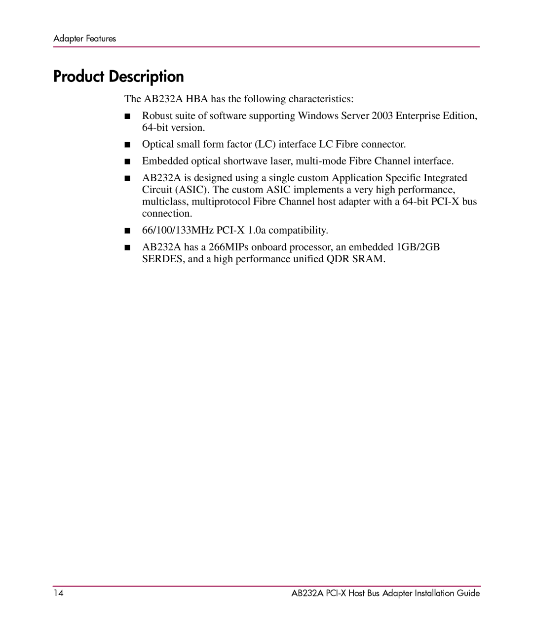 HP FCA2404 AB232A AB232A manual Product Description 