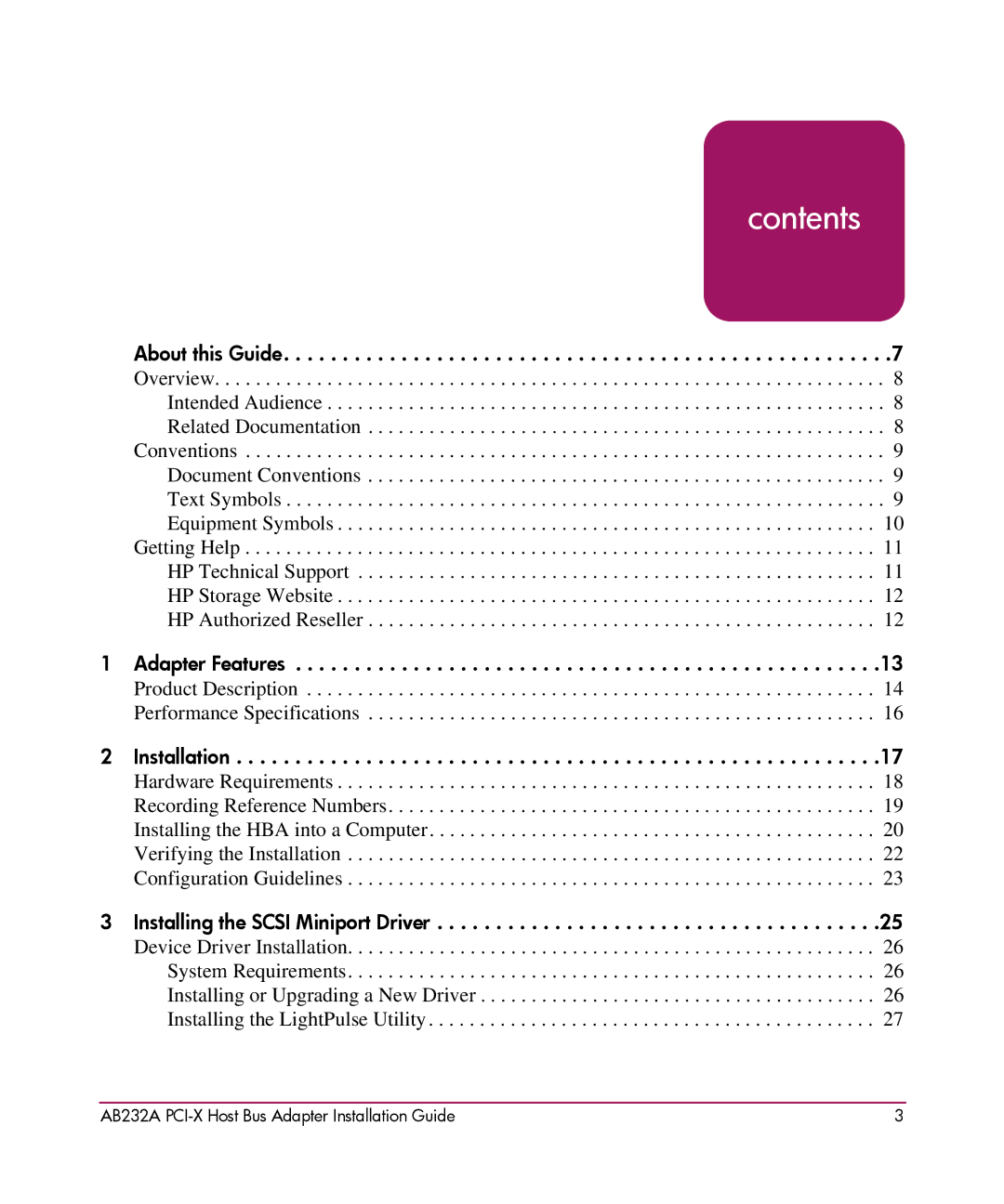 HP FCA2404 AB232A AB232A manual Contents 