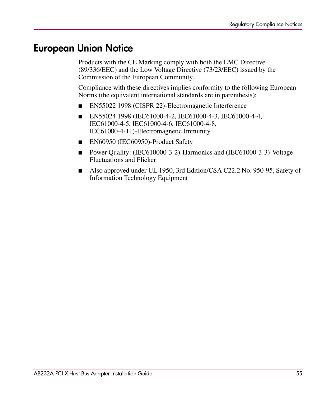 HP FCA2404 AB232A AB232A manual European Union Notice 