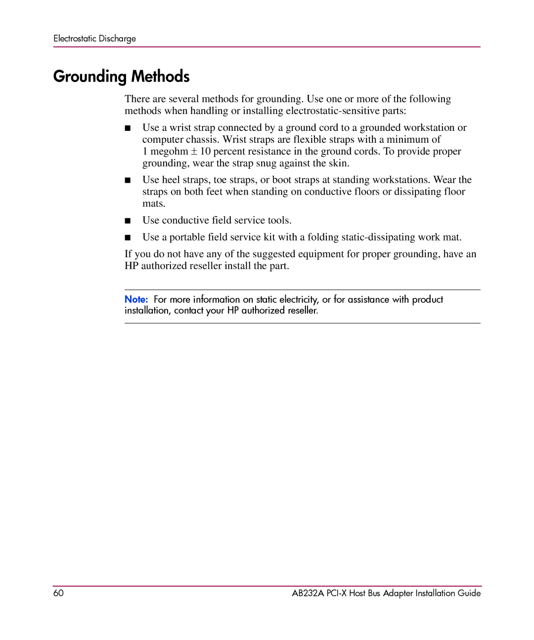 HP FCA2404 AB232A AB232A manual Grounding Methods 