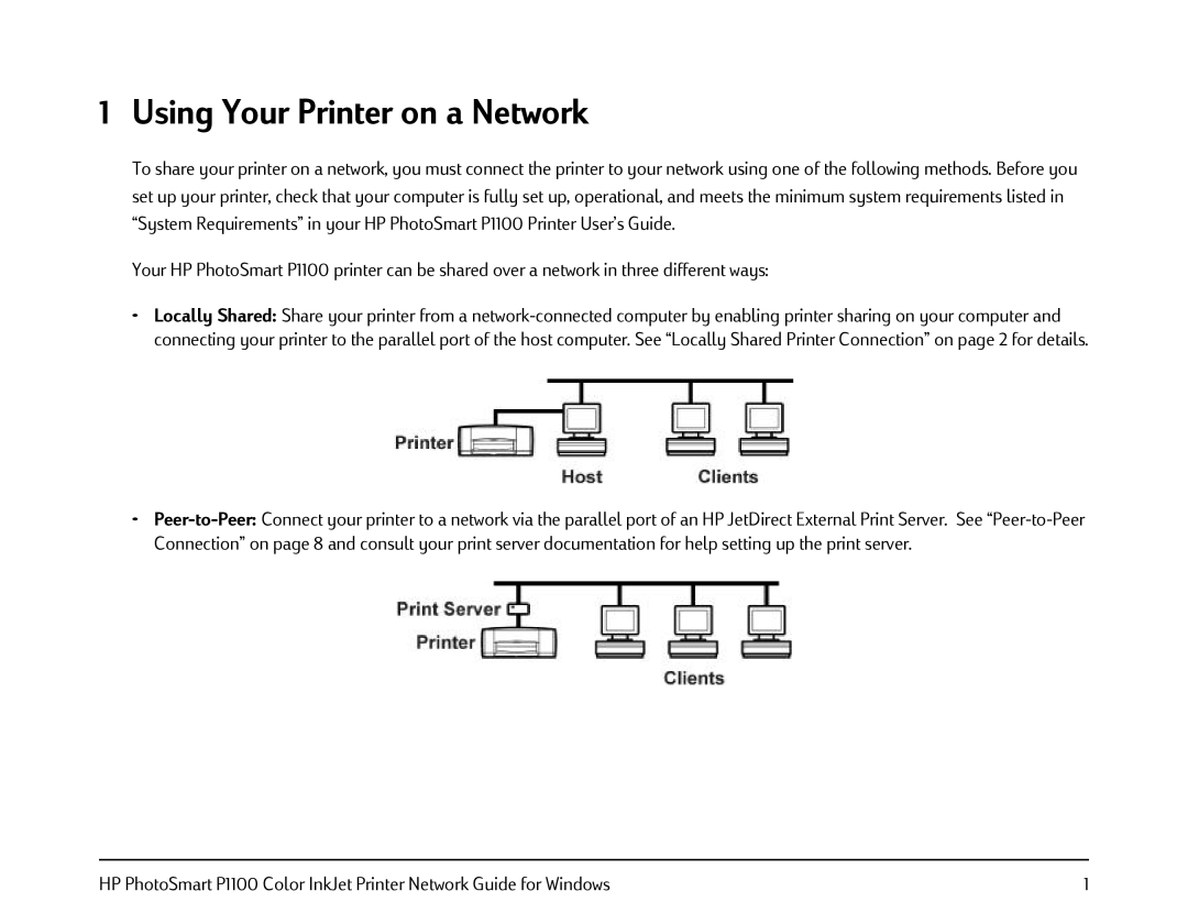 HP FESSIONAL P1100 manual Using Your Printer on a Network 