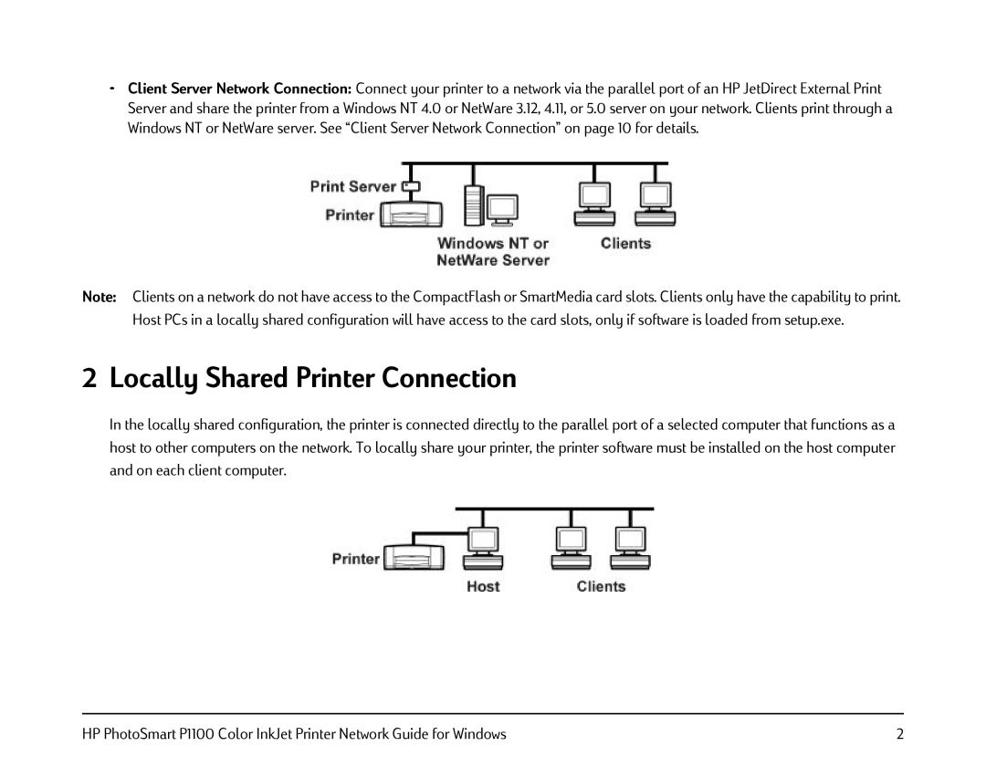 HP FESSIONAL P1100 manual Locally Shared Printer Connection 