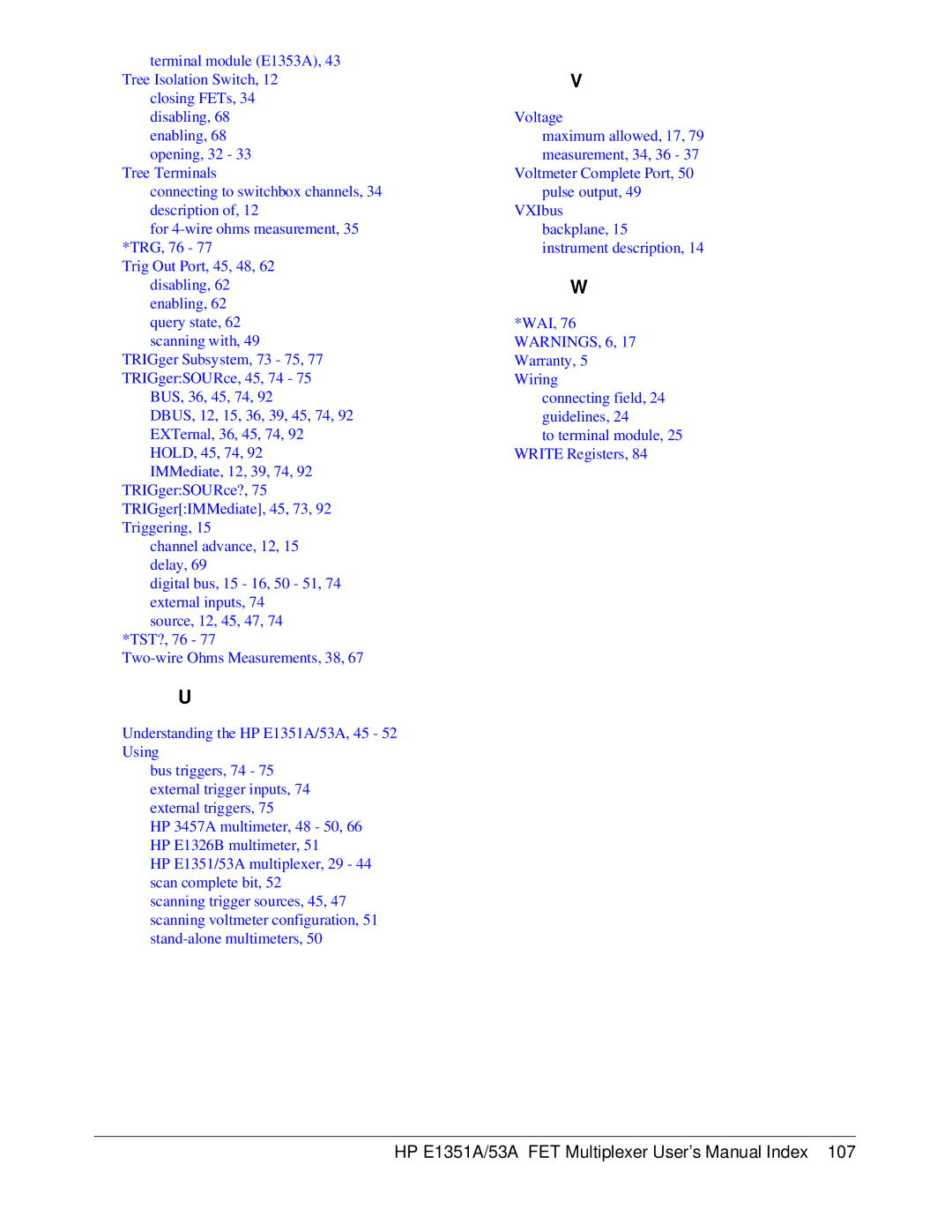 HP FET MULTIPLEXER E1351A/53A manual HP E1351A/53A FET Multiplexer User’s Manual Index 