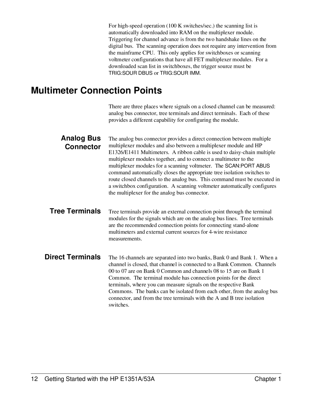 HP FET MULTIPLEXER E1351A/53A manual Multimeter Connection Points, Analog Bus Connector 