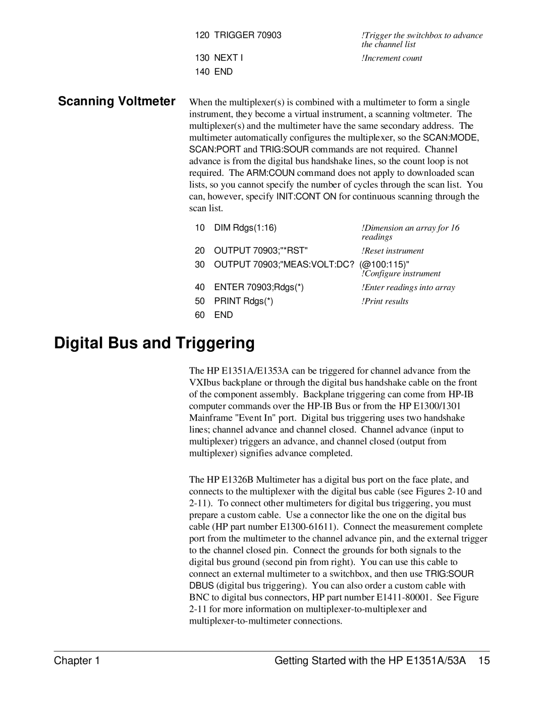 HP FET MULTIPLEXER E1351A/53A manual Digital Bus and Triggering 