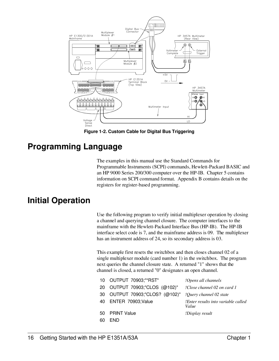 HP FET MULTIPLEXER E1351A/53A manual Programming Language, Initial Operation 