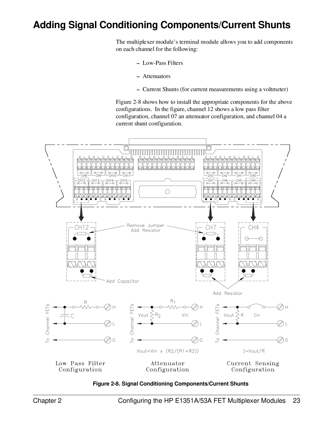 HP FET MULTIPLEXER E1351A/53A manual Adding Signal Conditioning Components/Current Shunts 