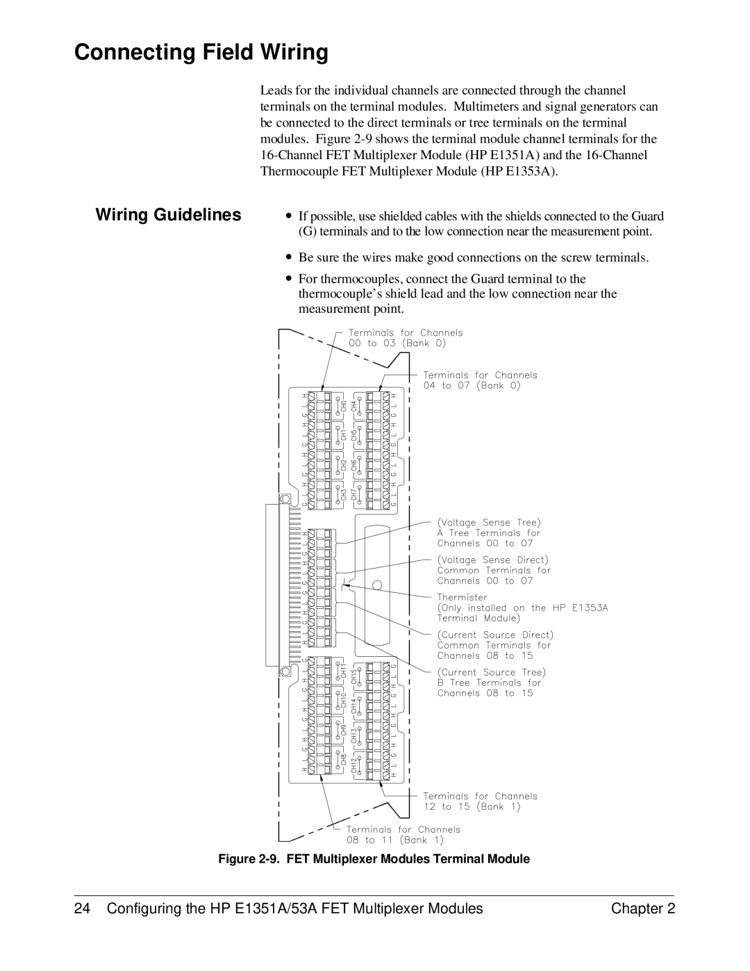 HP FET MULTIPLEXER E1351A/53A manual Connecting Field Wiring, Wiring Guidelines 