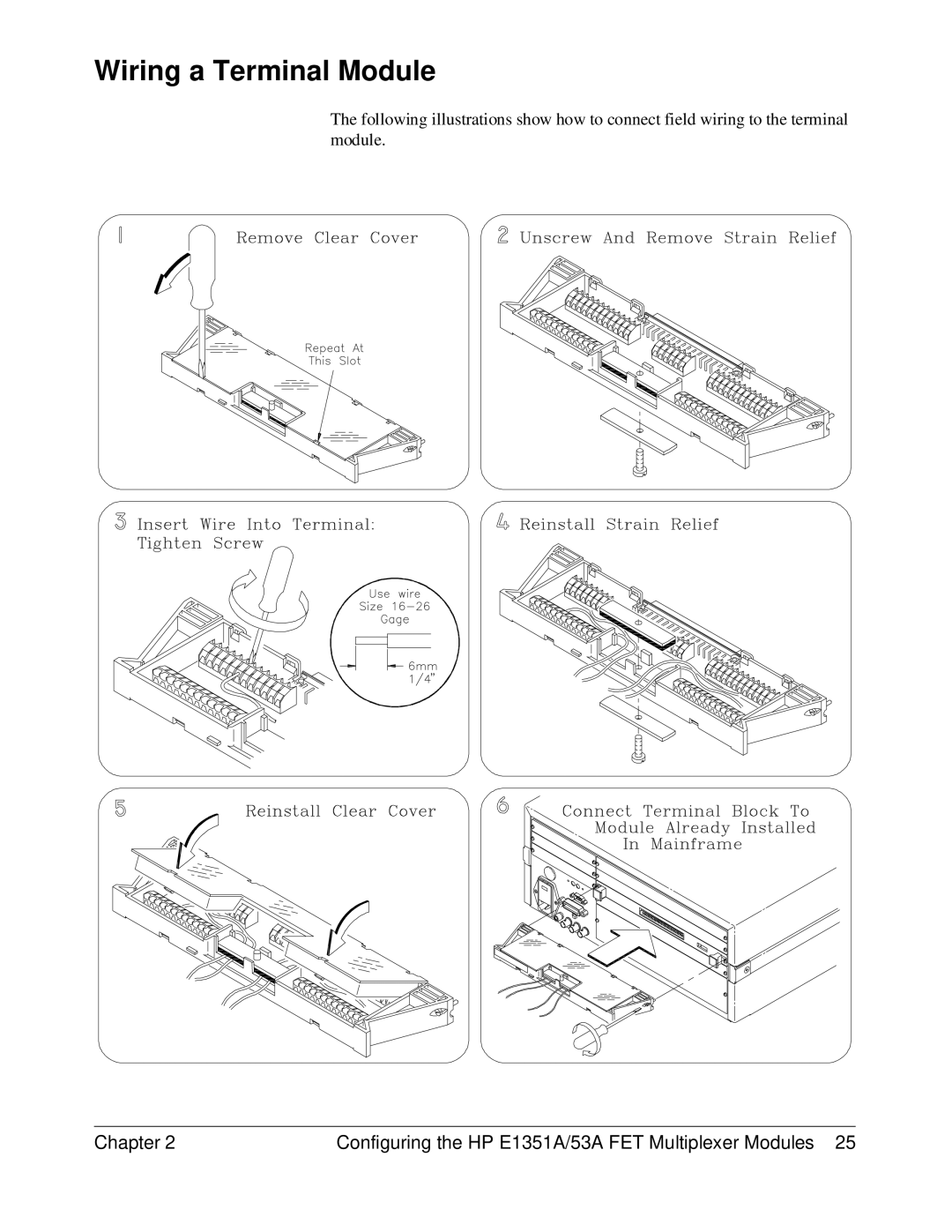 HP FET MULTIPLEXER E1351A/53A manual Wiring a Terminal Module 