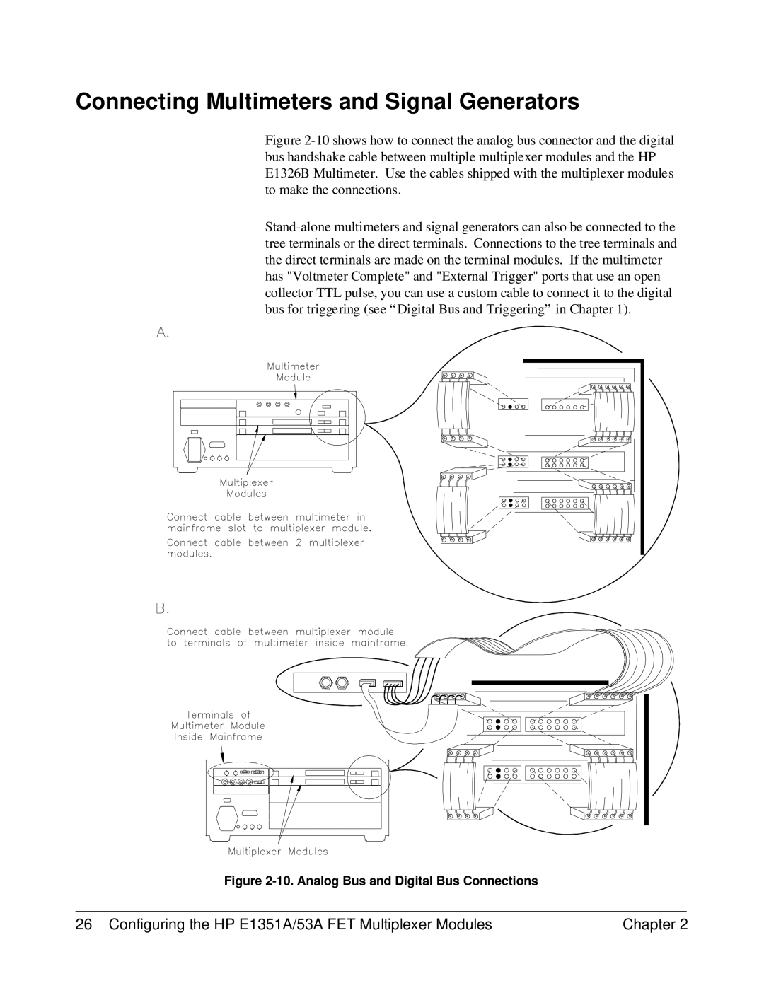 HP FET MULTIPLEXER E1351A/53A manual Connecting Multimeters and Signal Generators, Analog Bus and Digital Bus Connections 