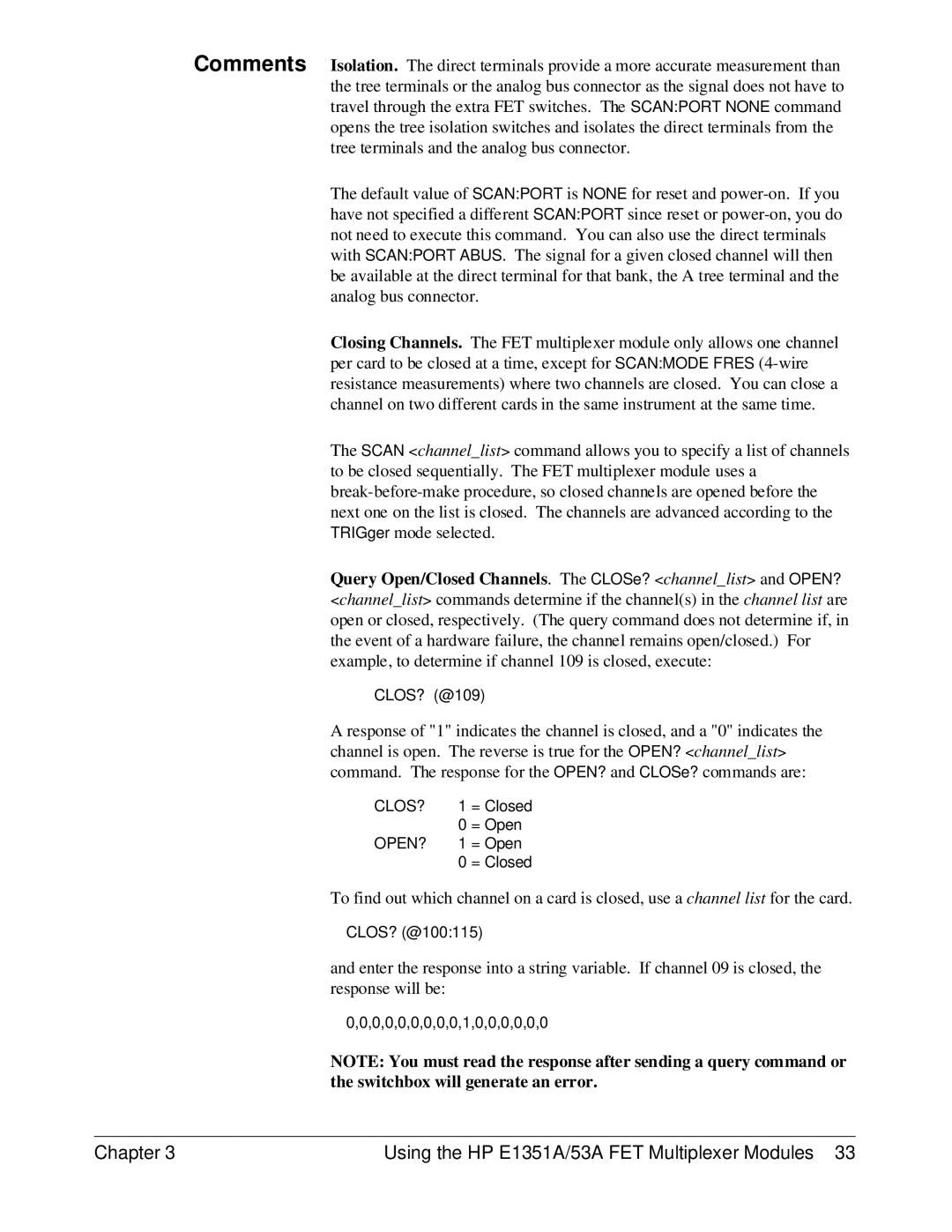 HP FET MULTIPLEXER E1351A/53A manual Clos? 