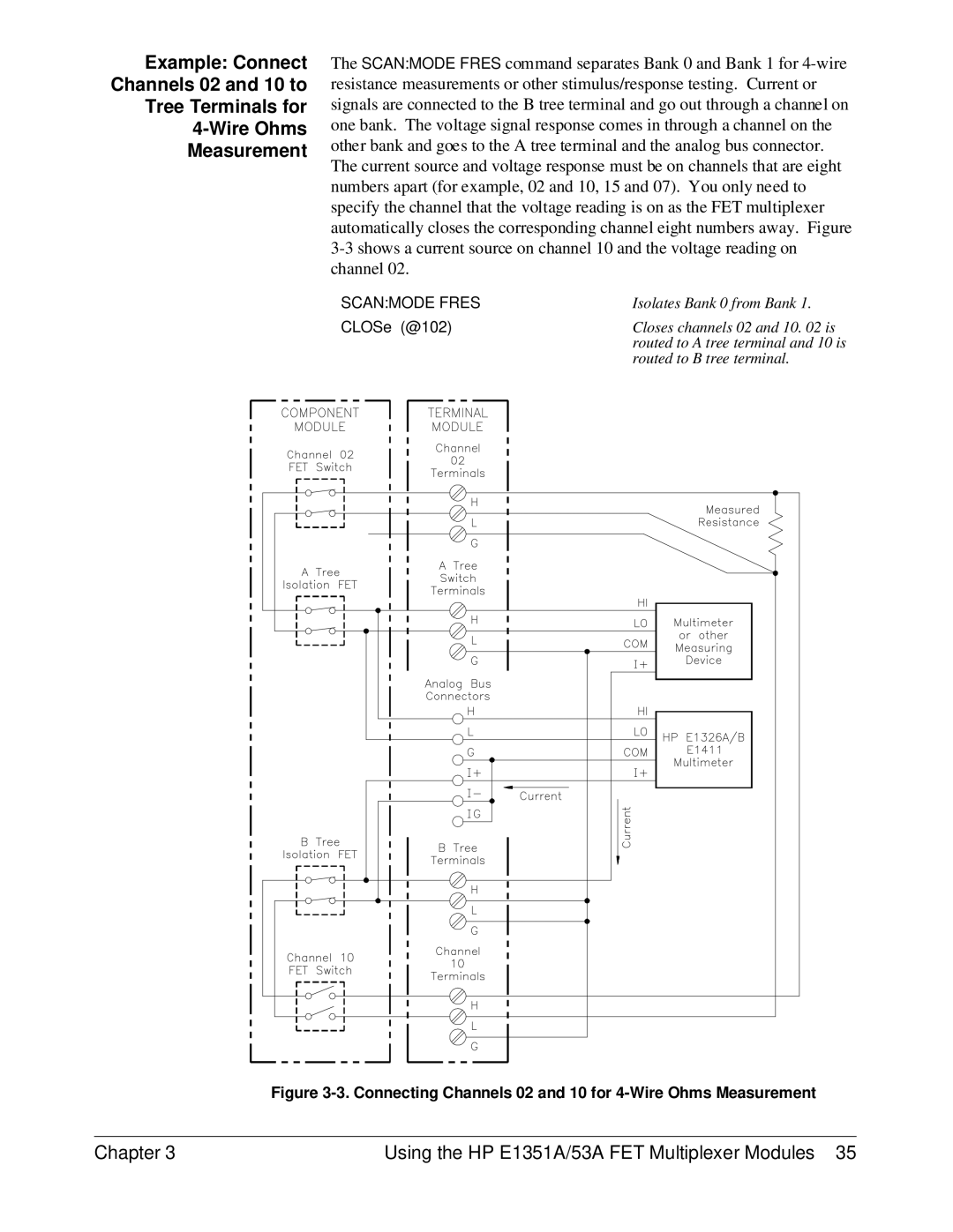 HP FET MULTIPLEXER E1351A/53A manual Connecting Channels 02 and 10 for 4-Wire Ohms Measurement 