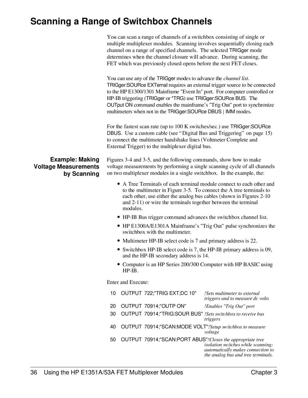 HP FET MULTIPLEXER E1351A/53A Scanning a Range of Switchbox Channels, Example Making Voltage Measurements By Scanning 