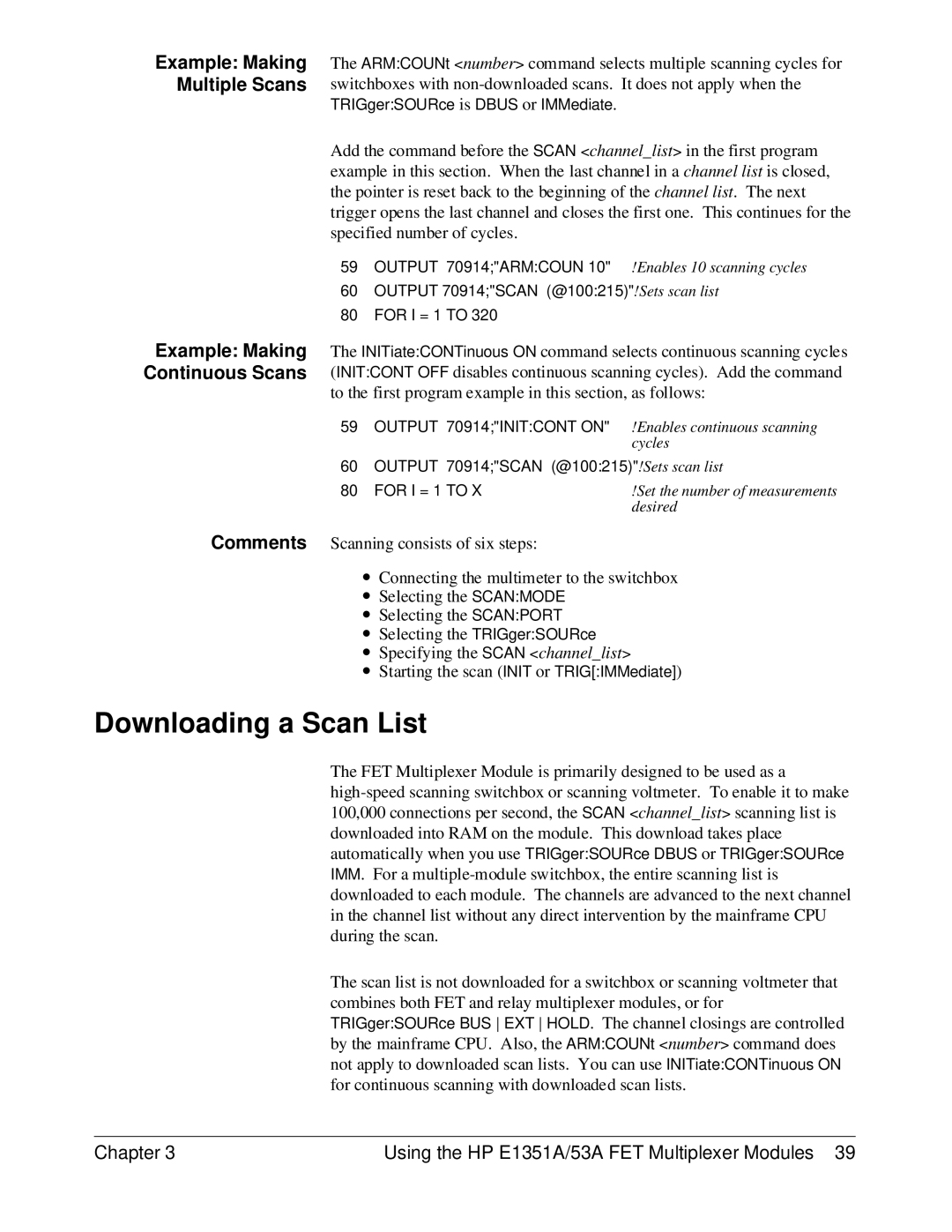 HP FET MULTIPLEXER E1351A/53A manual Downloading a Scan List 