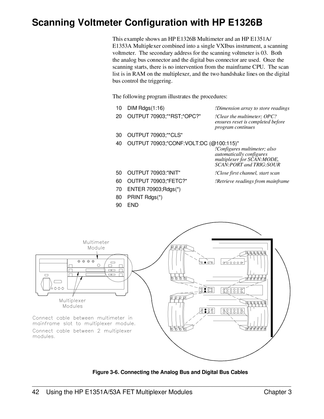 HP FET MULTIPLEXER E1351A/53A manual Scanning Voltmeter Configuration with HP E1326B 