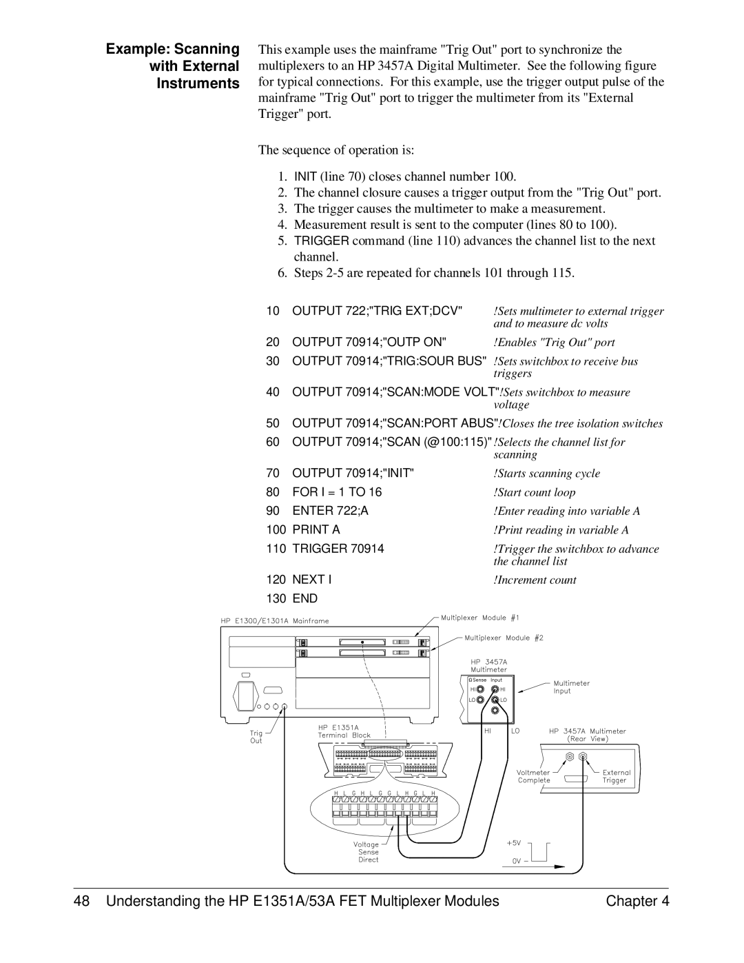 HP FET MULTIPLEXER E1351A/53A manual Example Scanning With External Instruments 