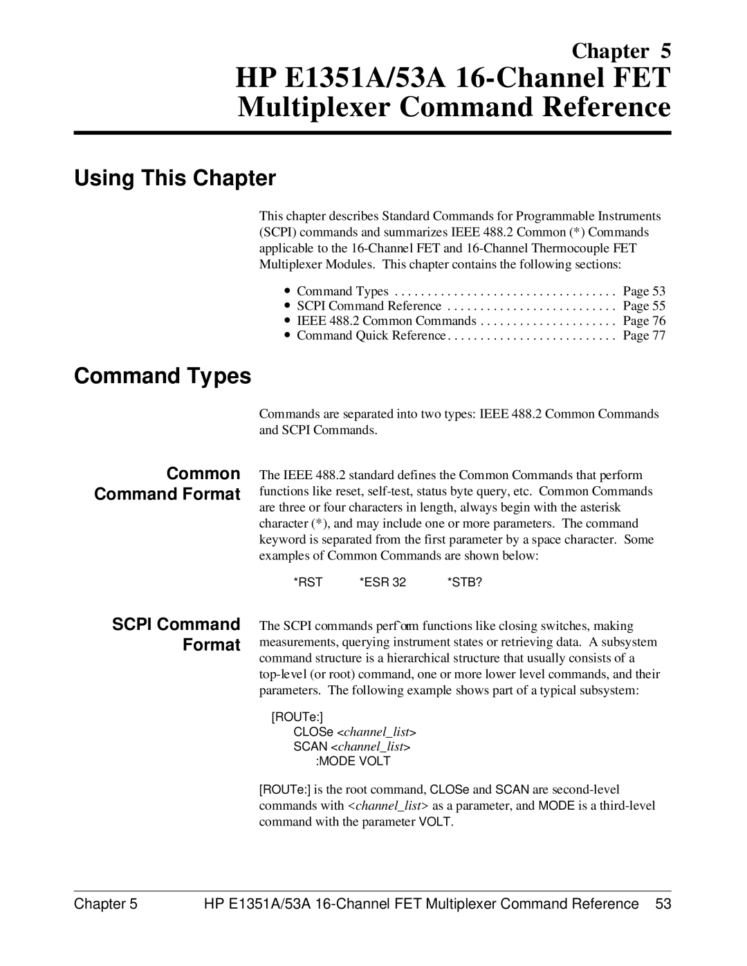 HP FET MULTIPLEXER E1351A/53A manual Command Types, Common Command Format, Scpi Command Format 