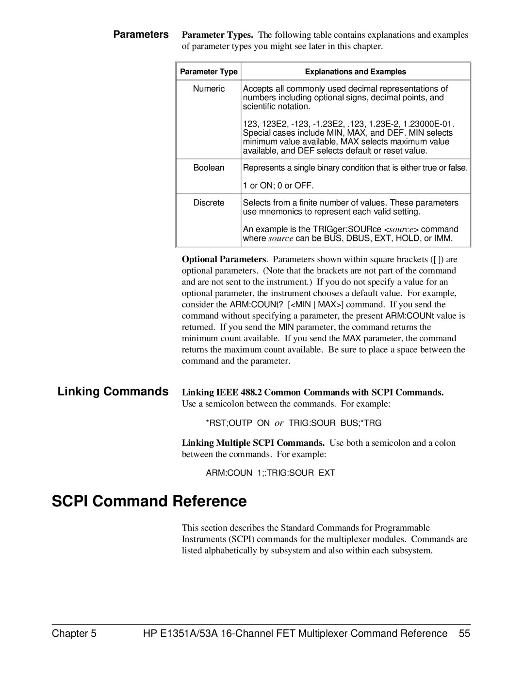 HP FET MULTIPLEXER E1351A/53A manual Scpi Command Reference 