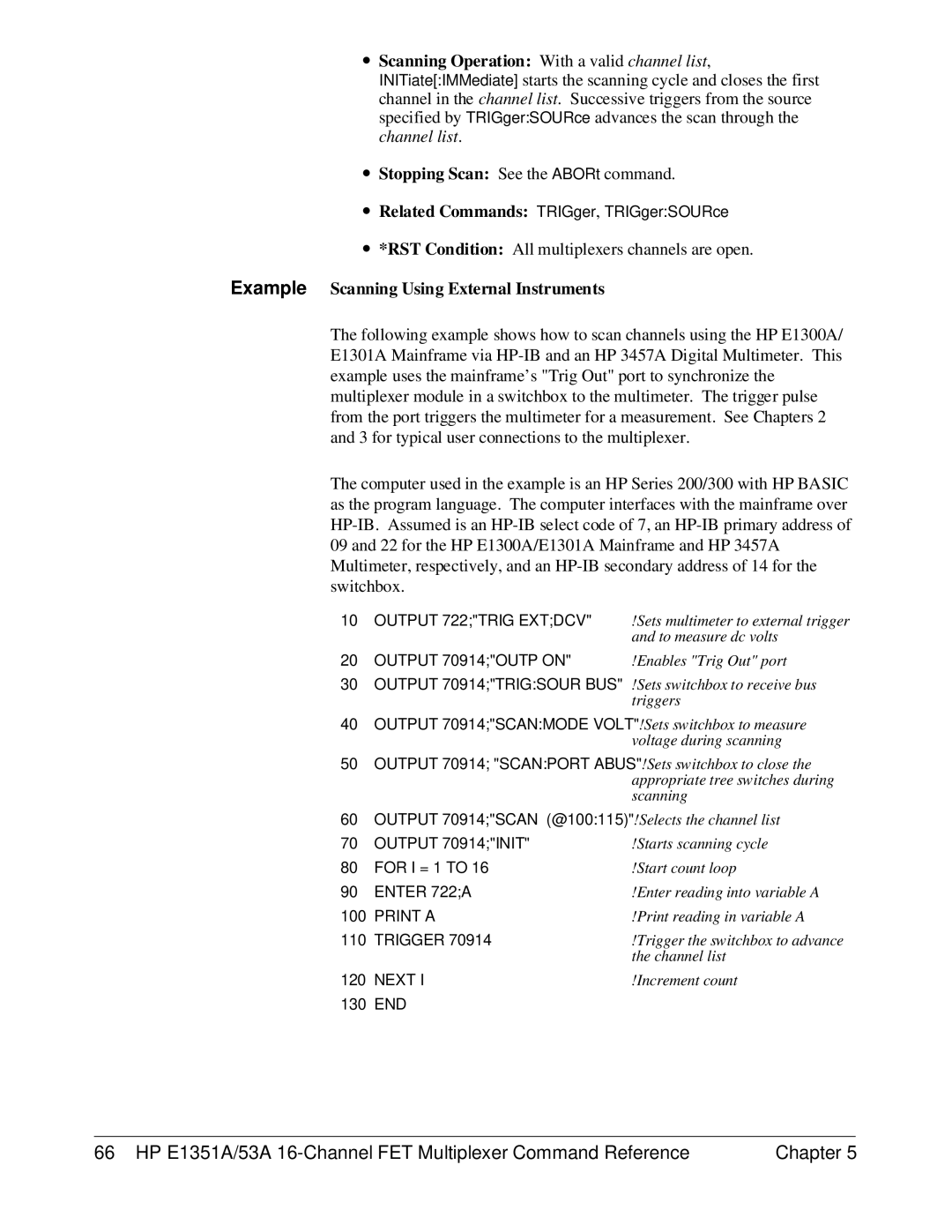 HP FET MULTIPLEXER E1351A/53A ∙ Scanning Operation With a valid channel list, Example Scanning Using External Instruments 