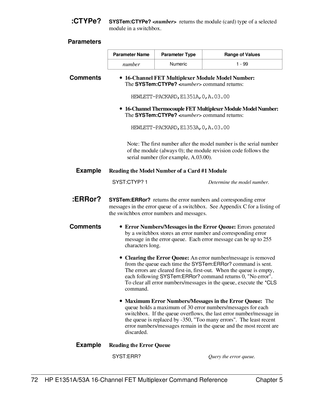 HP FET MULTIPLEXER E1351A/53A manual Comments ∙ 16-Channel FET Multiplexer Module Model Number 